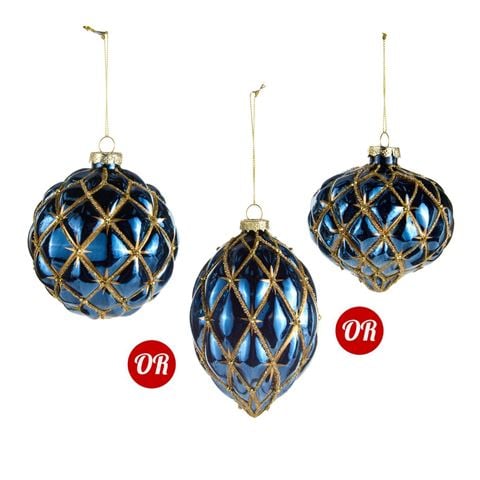 Raz - Newborn King Blue and Gold Harlequin Ornament 10cm