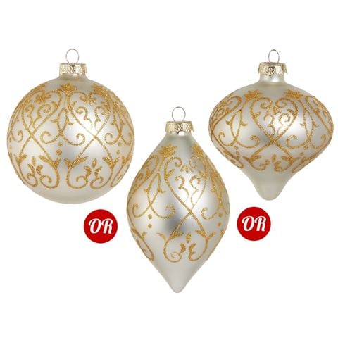 Raz - Newborn King White and Gold Scrollwork Ornament 10cm