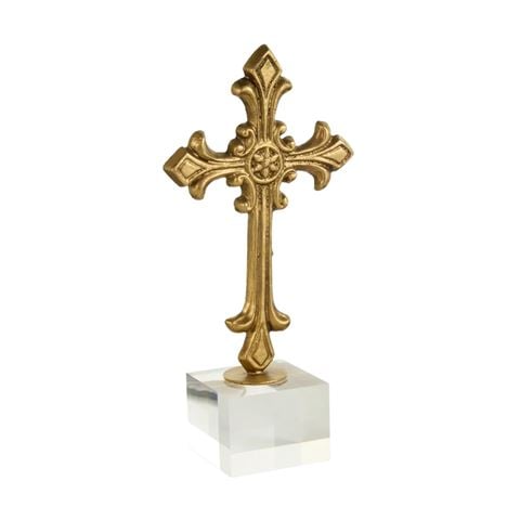 Raz Newborn King Antique Cross On Acrylic Base 26cm - Peter's of Kensington