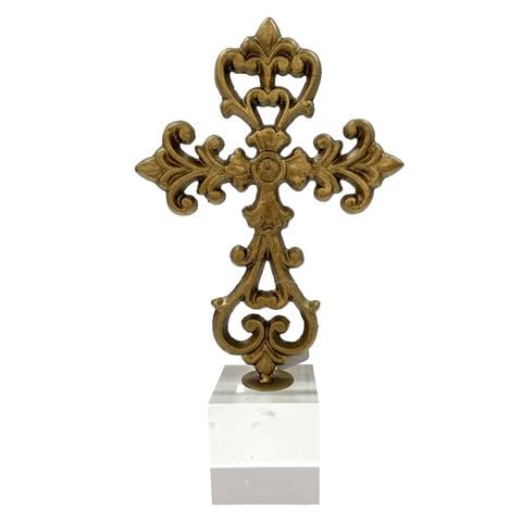 Raz - Newborn King Antique Cross On Acrylic Base 33cm