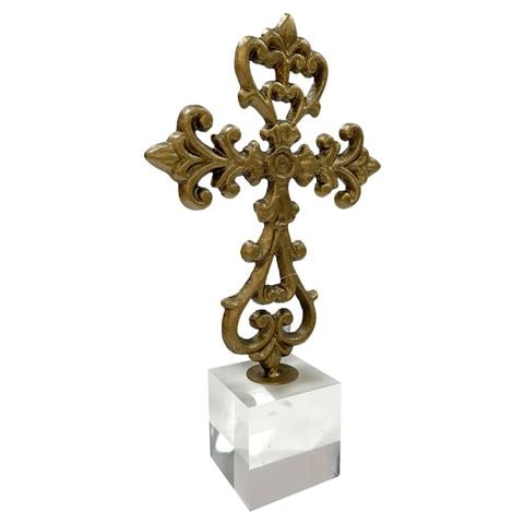 Raz - Newborn King Antique Cross On Acrylic Base 33cm