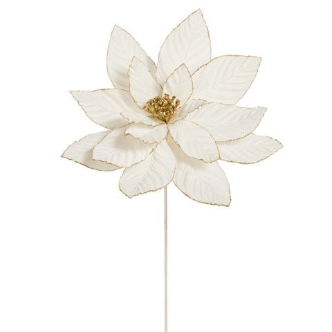 Raz - Newborn King Velvet Poinsettia Stem Ivory 55cm