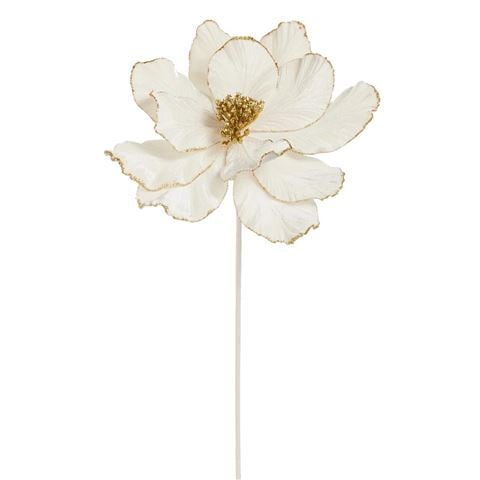 Raz - Newborn King Ivory and Gold Glitter Velvet Floral Stem 53cm