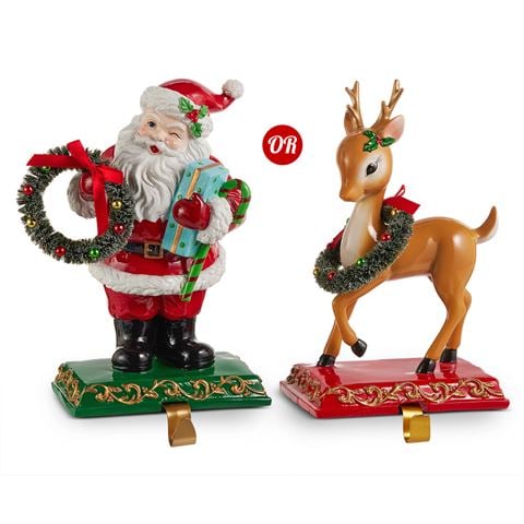 Raz My Merry Snowman Santa and Deer Stocking Holder 28cm Assorted - Peter's of Kensington