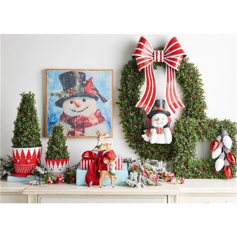 Raz - Mistletoe Market Iced Oval Boxwood with Berries Wreath 77.5cm