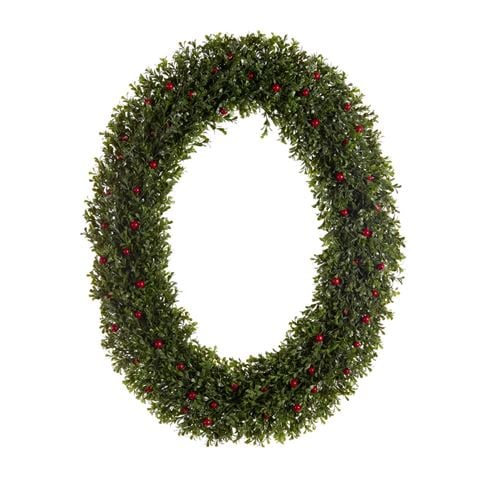 Raz - Mistletoe Market Iced Oval Boxwood with Berries Wreath 77.5cm