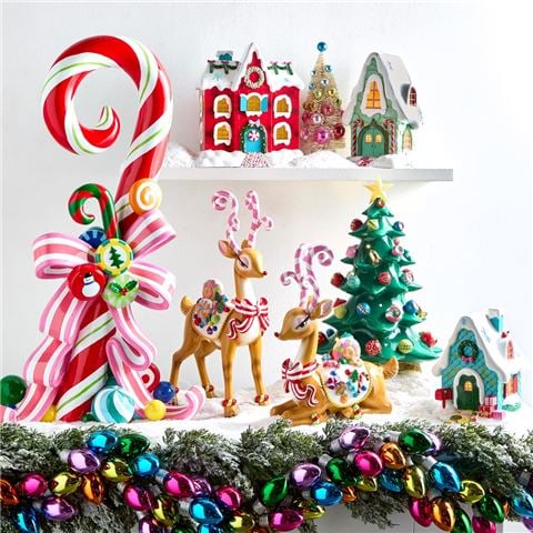 Raz Jingle & Joy Candy Cane with Bow and Candy 84cm - Peter's of Kensington