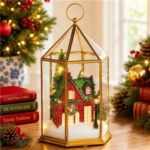 Raz - Home For The Holidays Lighted Christmas House Terrarium 29cm