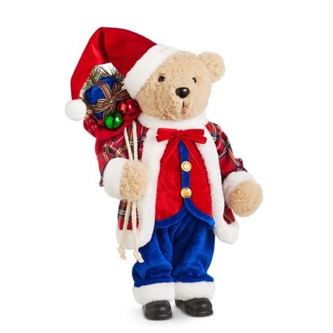 Raz Holiday Spectacular Bear with Plaid Coat 40.5cm - Peter's of Kensington