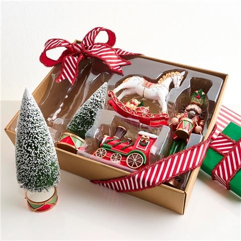 Raz - Holiday Spectacular Rocking Horse and Train Scene Set 5pce 25.5cm