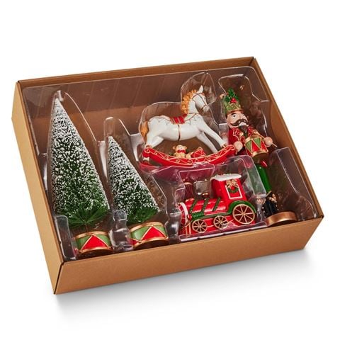 Raz - Holiday Spectacular Rocking Horse and Train Scene Set 5pce 25.5cm