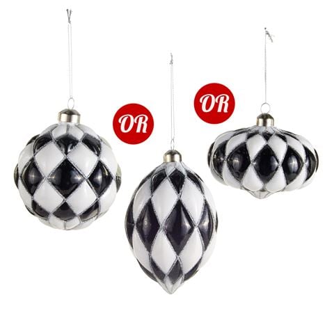 Raz Holiday Spectacular Black & White Harlequin Ornament Assorted 7.5cm-12.5cm - Peter's of Kensington
