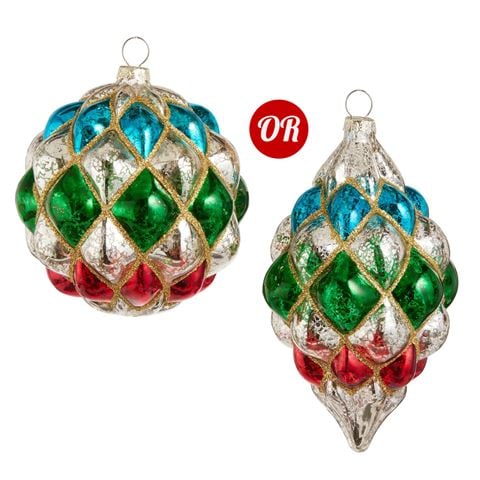 Raz - Holiday Spectacular Multicolor Diamond Pattern Ornament Assorted 10-13.5cm