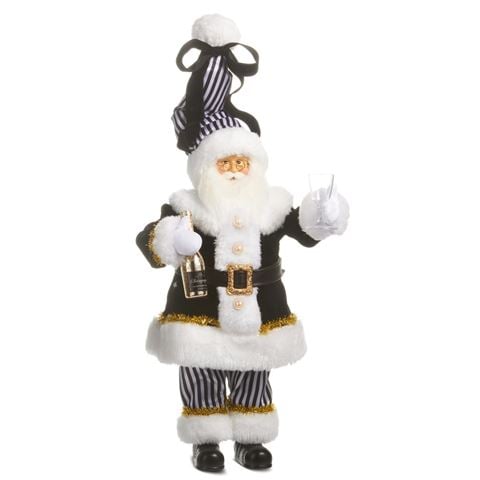 Raz - Bows & Baubles Black and White Champagne Santa 46cm