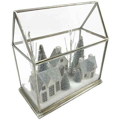 Raz - Bows & Baubles Snow City Lighted Terrarium 22cm
