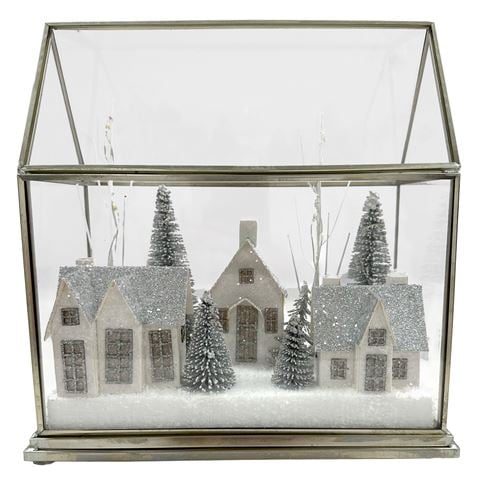 Raz - Bows & Baubles Snow City Lighted Terrarium 22cm