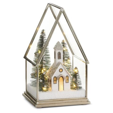 Raz Bows & Baubles Lighted Church Terrarium 21cm - Peter's of Kensington