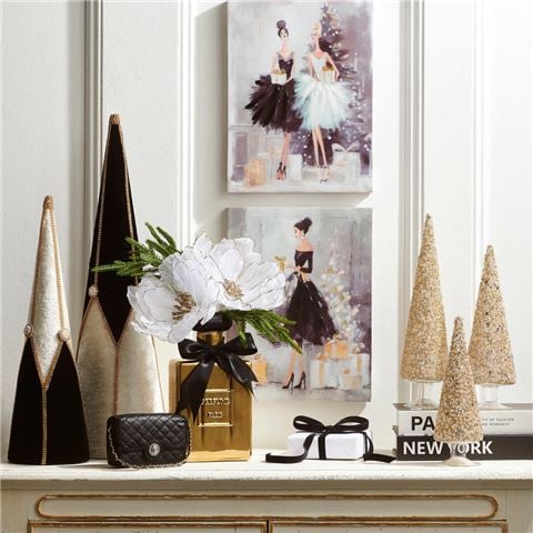 Raz - Bows & Baubles Gold Glitter Tree Set 3pce 25cm/30cm/34cm