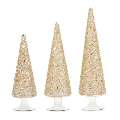 Raz - Bows & Baubles Gold Glitter Tree Set 3pce 25cm/30cm/34cm