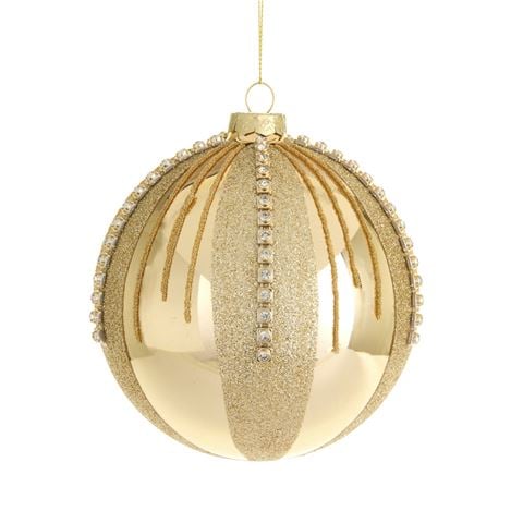 Raz - Bows & Baubles Gold and Rhinestone Ball Ornament 12cm