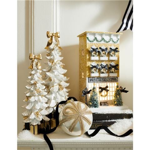 Raz Bows & Baubles Gold Bow White Ball Ornament 12cm - Peter's of Kensington