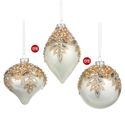 Raz Bows & Baubles White Gem Encrusted Ornament 12cm Assorted - Peter's of Kensington