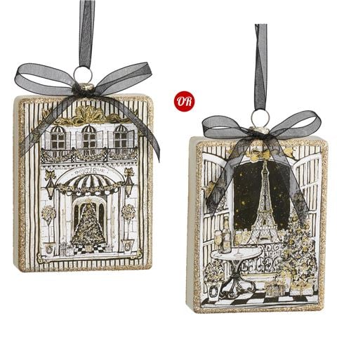 Raz - Bows & Baubles Holiday in Paris Rectangle Ornament 11cm Assorted