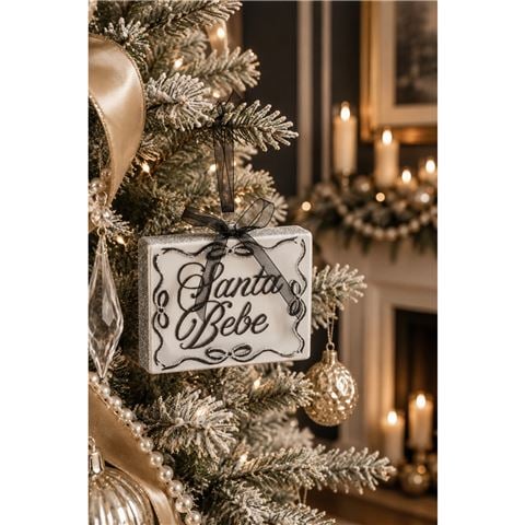 Raz Bows & Baubles Rectangle Hanging Ornament Santa Bebe 9x10cm - Peter's of Kensington