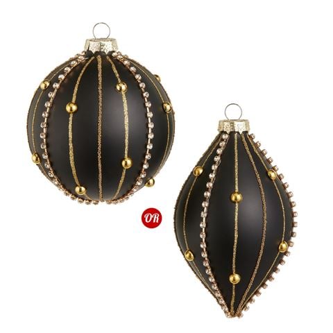 Raz - Bows & Baubles Embellished Black Matte Ornament 10cm Assorted