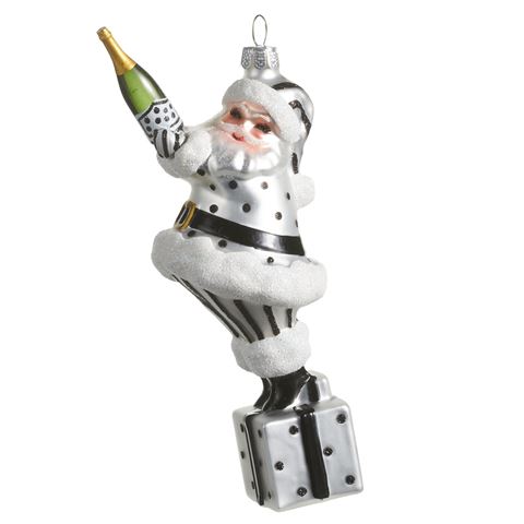 Raz - Bows & Baubles Champagne Popping Santa Ornament