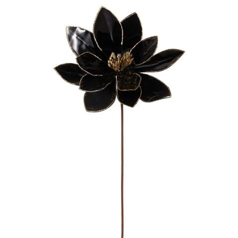 Raz - Bows & Baubles Black Metallic Poinsettia Stem 53cm