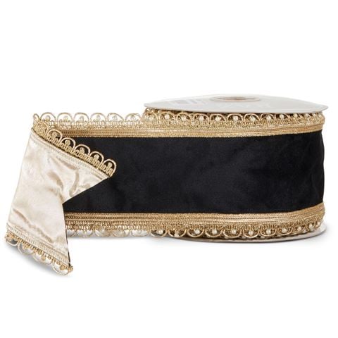 Raz - Holiday Ribbon Black Velvet Pearl Edge Wired Ribbon 10cm x 9m
