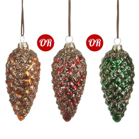 Raz - Enchanted Forest Glitter Pinecone Ornaments Assorted 12cm