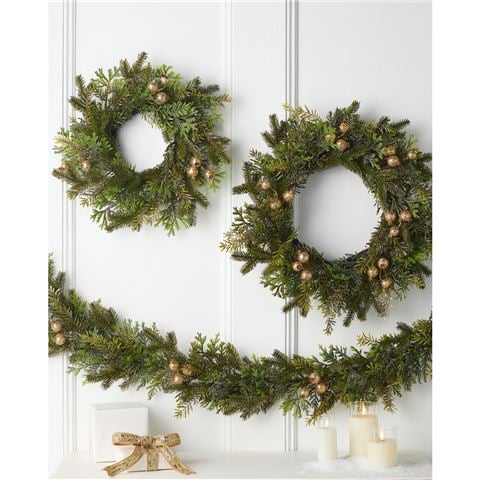 Raz - Enchanted Forest Gold Glitter Mixed Greenery Garland with Pods 183cm