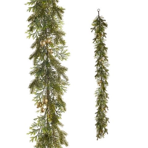 Raz - Enchanted Forest Gold Glitter Mixed Greenery Garland with Pods 183cm