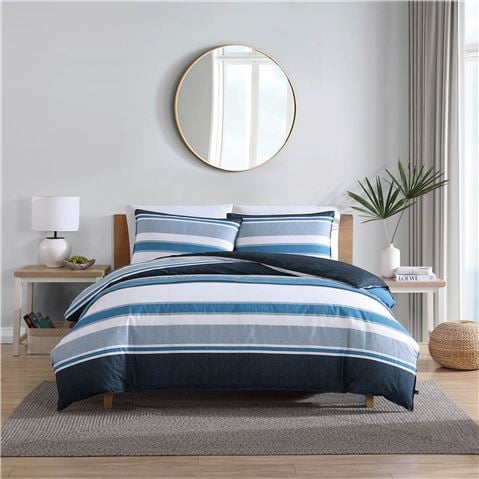 Nautica - Westport Quilt Cover Set Queen Blue Stripe 3pce