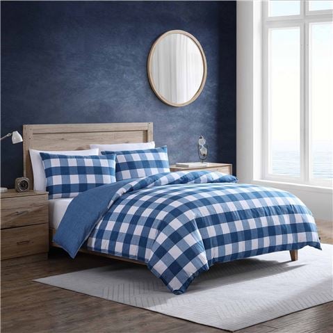 Nautica - Earlington Gingham Quilt Cover Set Single Blue Check 2pce
