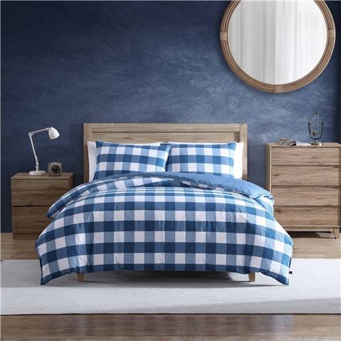 Nautica - Earlington Gingham Quilt Cover Set King Blue Check 3pce