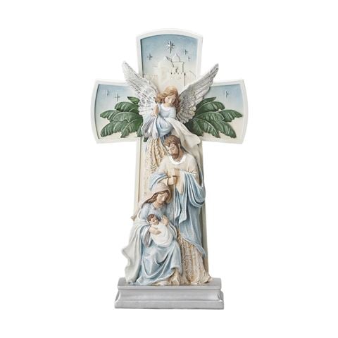 Roman Christmas - Holy Family & Angel Figure On Cross 28cm