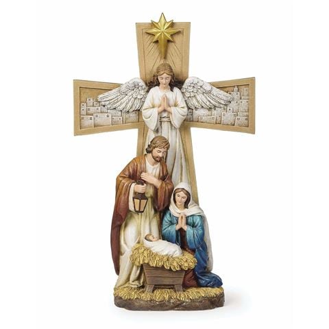 Roman Christmas - Holy Family Nativity with Angel On Cross 30cm
