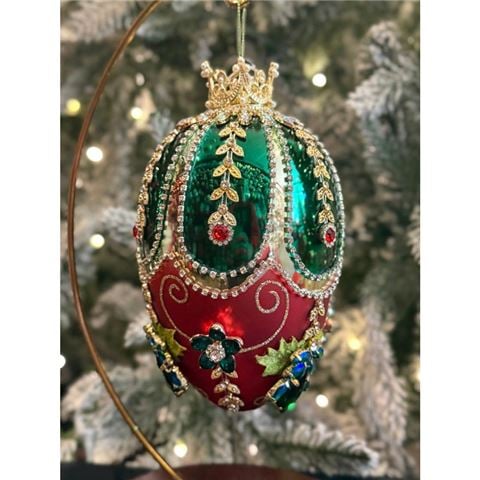 Mark Roberts Faberge Jewel Egg Ornament Green & Red - Peter's of Kensington