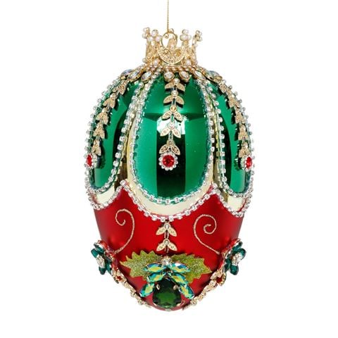 Mark Roberts Faberge Jewel Egg Ornament Green & Red - Peter's of Kensington