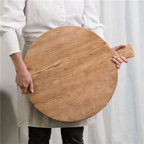 Ivory House - Round Elm Wood Serving Board with Handle Large 50cm