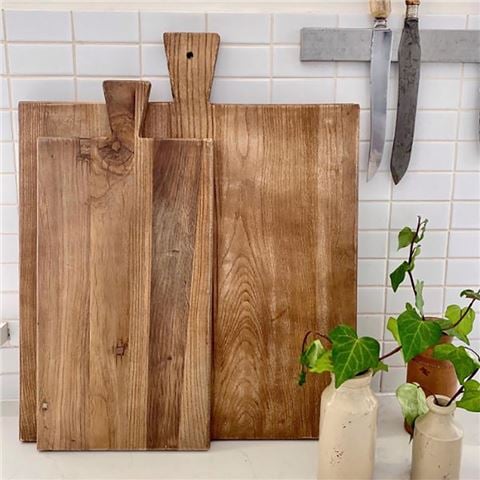 Ivory House - Square Elm Wood Serving Board with Handle Large 50cm