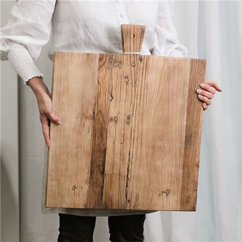 Ivory House - Square Elm Wood Serving Board with Handle Large 50cm