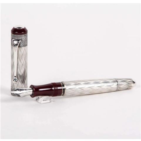Aurora - L.E. 80th Anniversary Sterling Silver Fountain Pen w/18k Med Nib/Ink