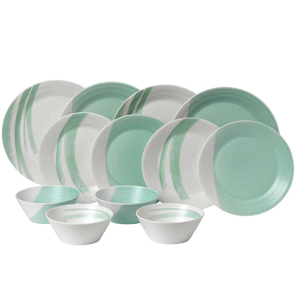 Lot De 4 Assiettes Royal Doulton Signature 1815 Vertes - Porcelaine 24 Cm, Lavables Au Lave-vaisselle - 14
