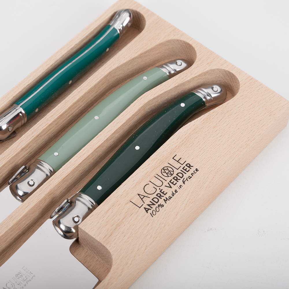 Laguiole Debutante Cheese Knife Forest Green Set 3pce Peter's of