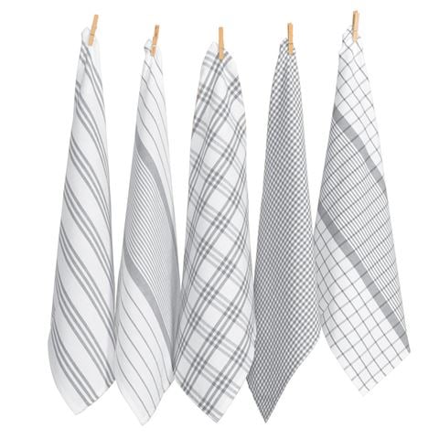 Rans Milan Stripe & Check Tea Towel Grey Set 5pce - Peter's of Kensington