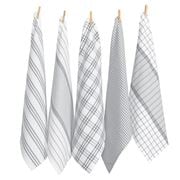 Rans - Milan Stripe & Check Tea Towel Grey Set 5pce